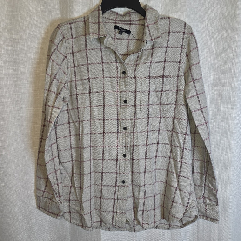 Madewell Gray/Maroon Plaid Wool Blend Flannel Size L